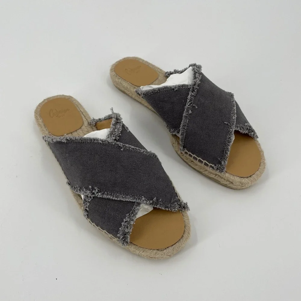 Castaner Palmera‎ Espadrille Sandals Charcoal Gray Frayed Canvas Size 38 US 7.5